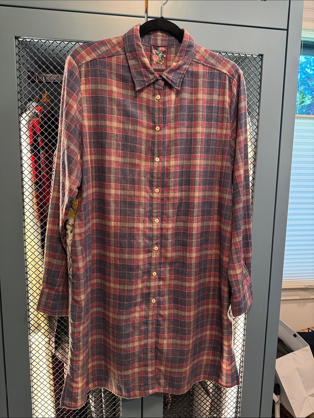 Johnny Was Flannel and Silk Button-Up Shirt Dress/Tunic